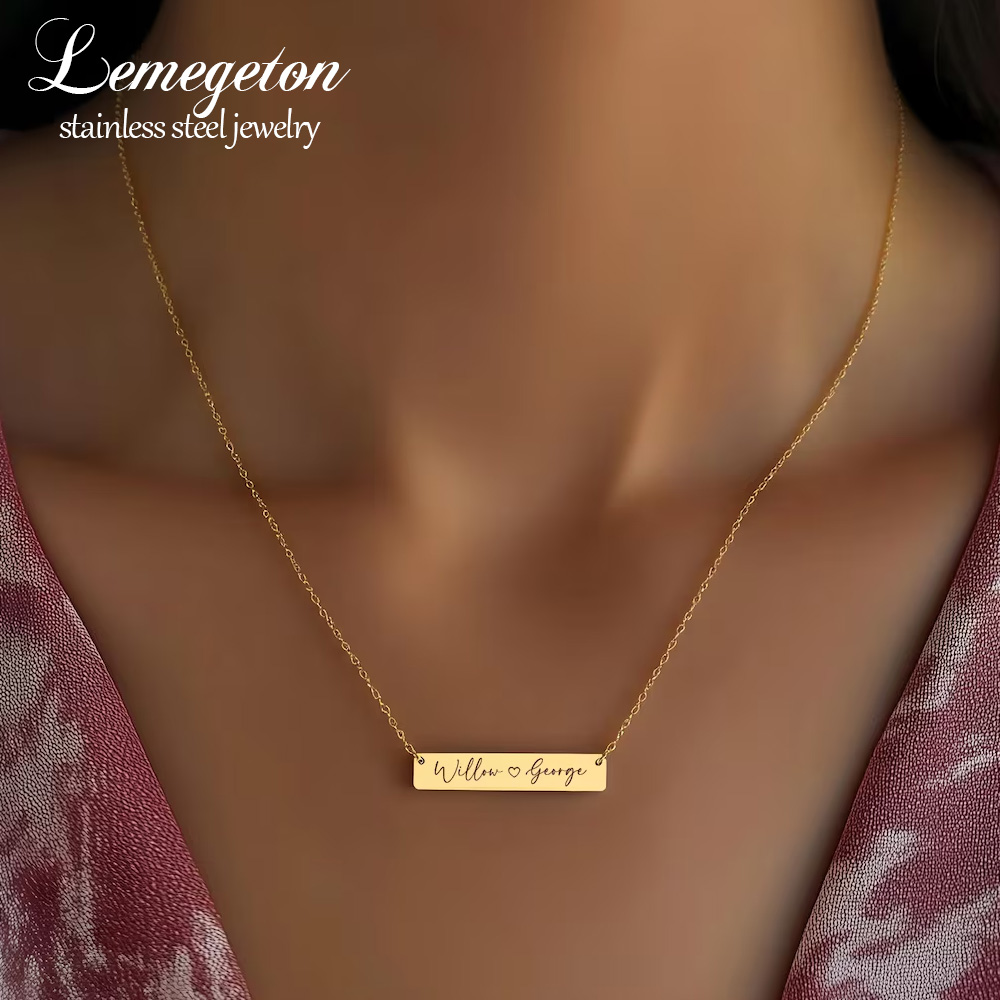 Handwriting Necklace Bar - Collana Personalizzata Minimalista con Nome Inciso,
